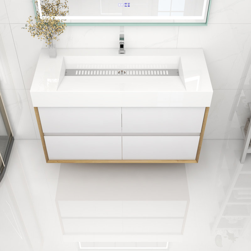 Meuble-lavabo mural simple 48 po, Blanc lustré
