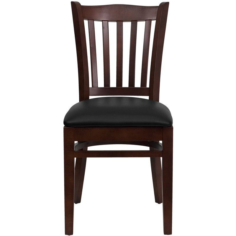 Orlison Vertical Slat Back Wooden Restaurant Chair, Mahogany, Burgundy Vinyl