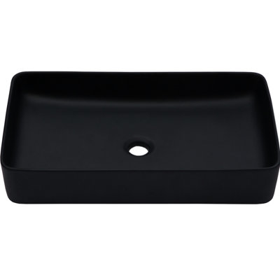 24"X13.5" Black Ceramic Rectangular Vessel Sink For Bathroom, Modern Design With Arc, Acid - And Stain Classic Arc Design, Low Maintenance