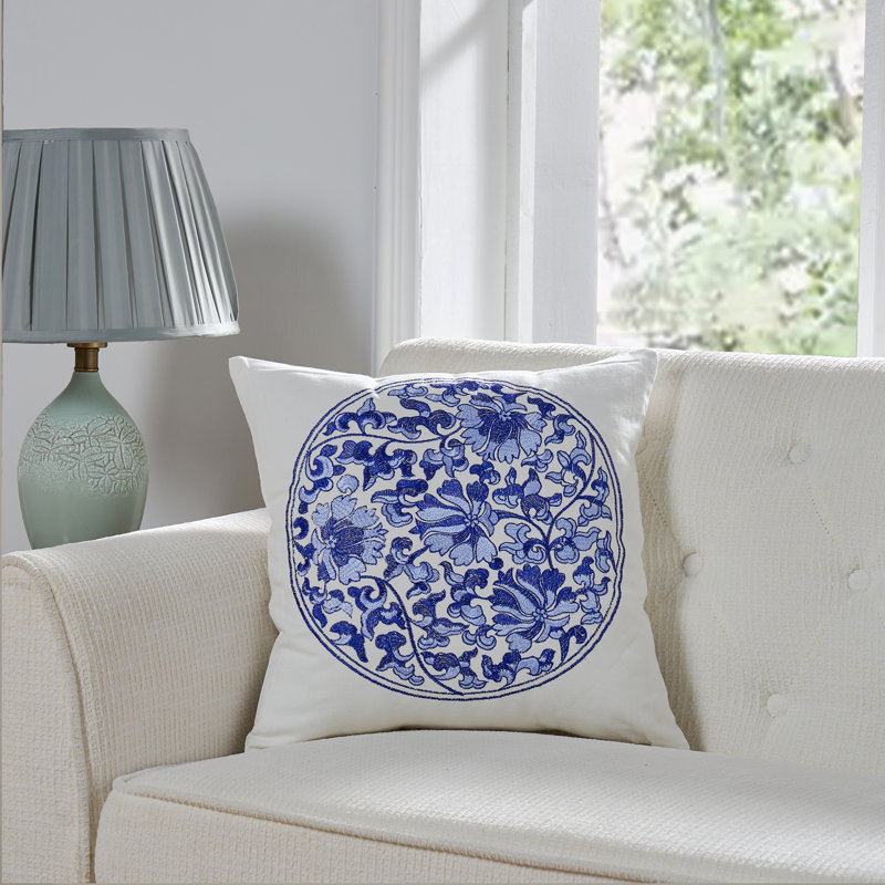 Coussin en coton Chinoiserie, Plumes