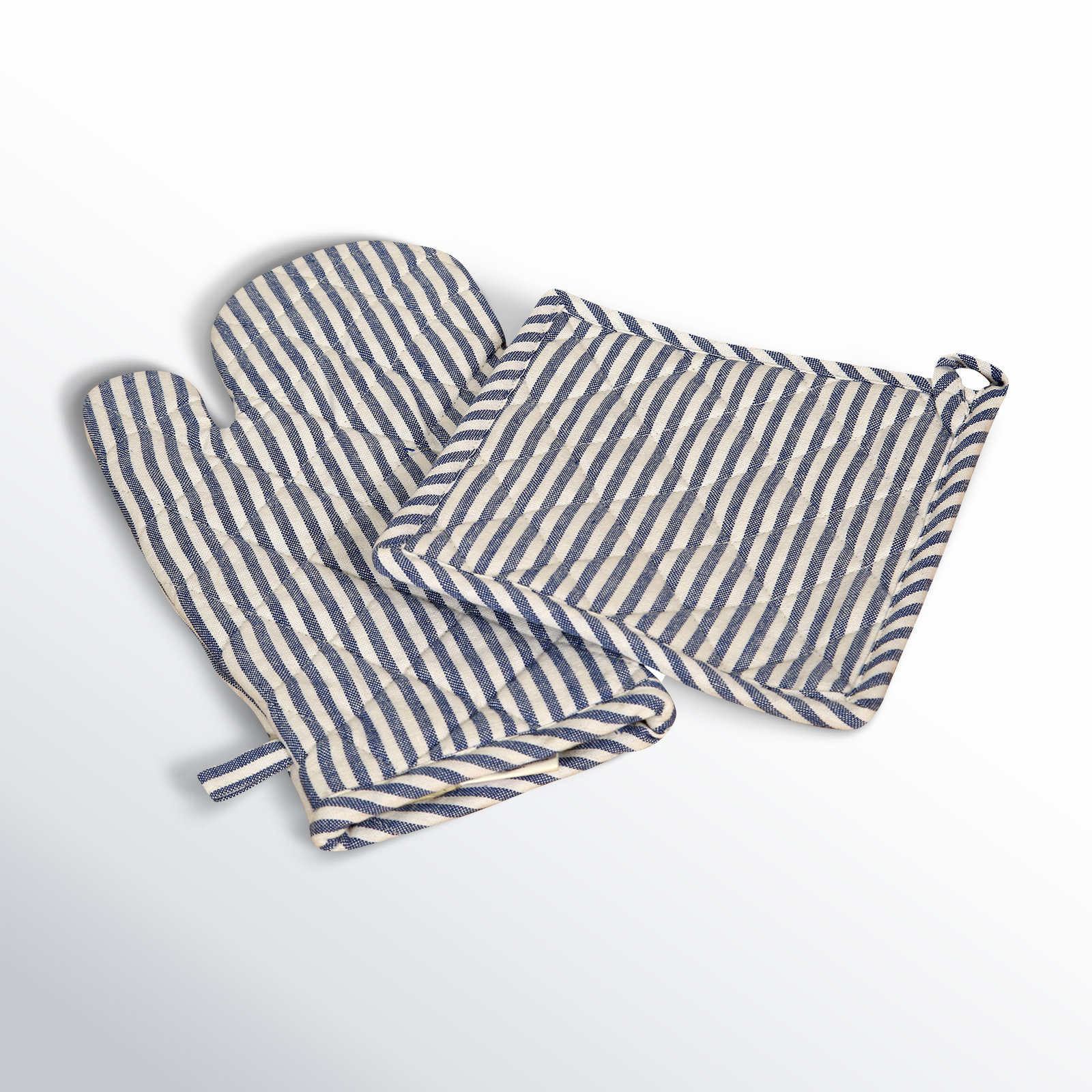 Potholder & Oven Mitt Set, Blue/White