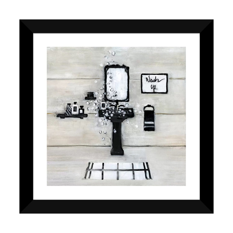 «Wash up Bath» par Sally Swatland - reproduction d'art, H 24 po x l 24 po x p 1 po, Papier encadré noir, Blanc