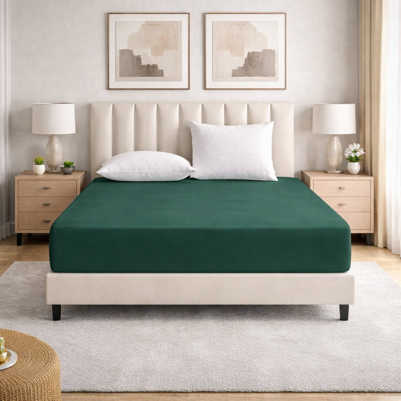Super Luxury Microfiber 25 cm Plain Fitted Sheet , Double (4'6), Green