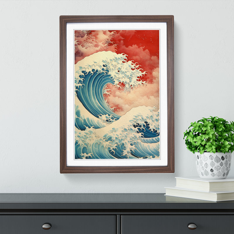 Wave Japanese Renaissance Art - Framed Print, Walnut Framed, 46cm H x 34cm W