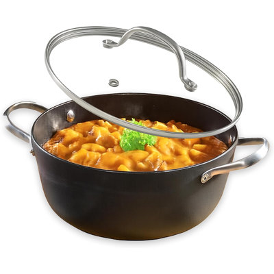 Casserole en fonte 4QT / 10 po avec couvercle et casserole antiadhésive de Cuisiland, poignées en acier inoxydable, va au four, rétention de chaleur en fonte classique
