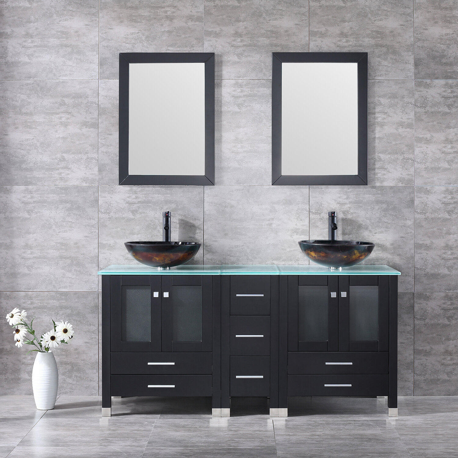 Ronbow Arden 60-inch Eco Friendly Bathroom Double Vanity Set in Black with  Mirror, Quartz Top with White Ceramic Bathroom Sink - Bed Bath & Beyond -  13984314