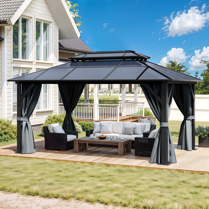 Balconera Polyethylene Double Roof with Aluminum Frame Patio Gazebo, 13 Ft. W x 10 Ft. D