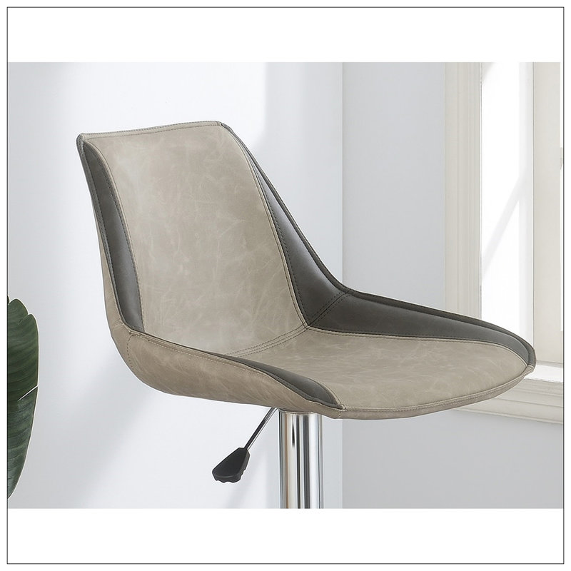 Ensemble de 2 chaises / tabourets de bar réglables en cuir de polyuréthane et chrome, Gris clair