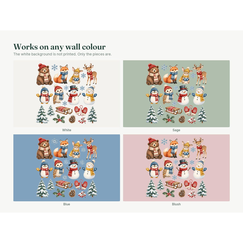 Winter Woodland Wall Decals, Set of 21 Peel and Stick Nursery Wall Stickers, Satin Finish Removable Kids Room Wall Art, 20"W x 20"H (50 x 50 cm)