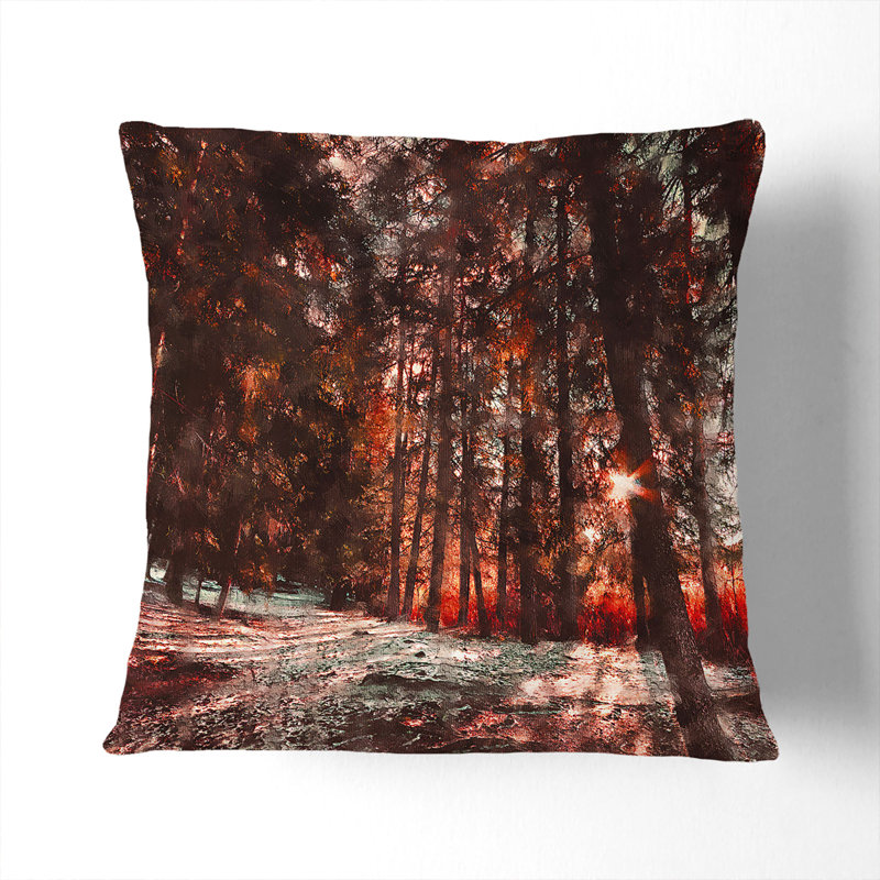 Forest Sunlight Painting Cushion with Filling, Stone, 55cm H x 55cm W x 20cm D