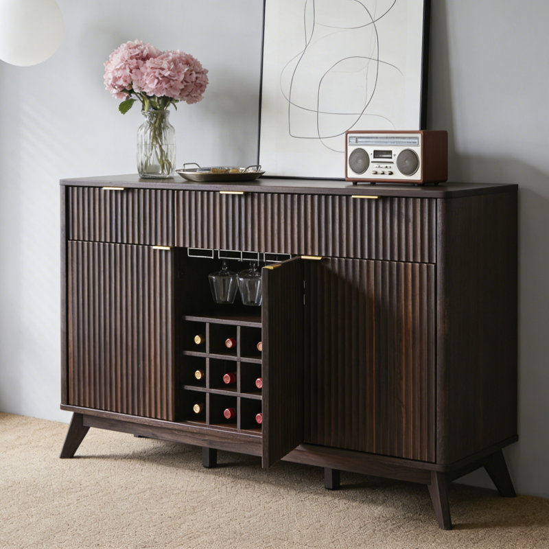 60"W Wine Coffee Bar Cabinet With 3 Drawers
