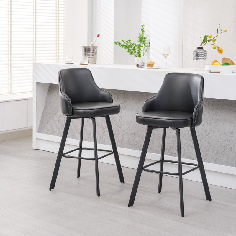 Tabouret de bar pivotant en cuir avec dossier haut (ensemble de 2), Noir, 2, Tabouret de bar (siège d'une hauteur de 30 po)