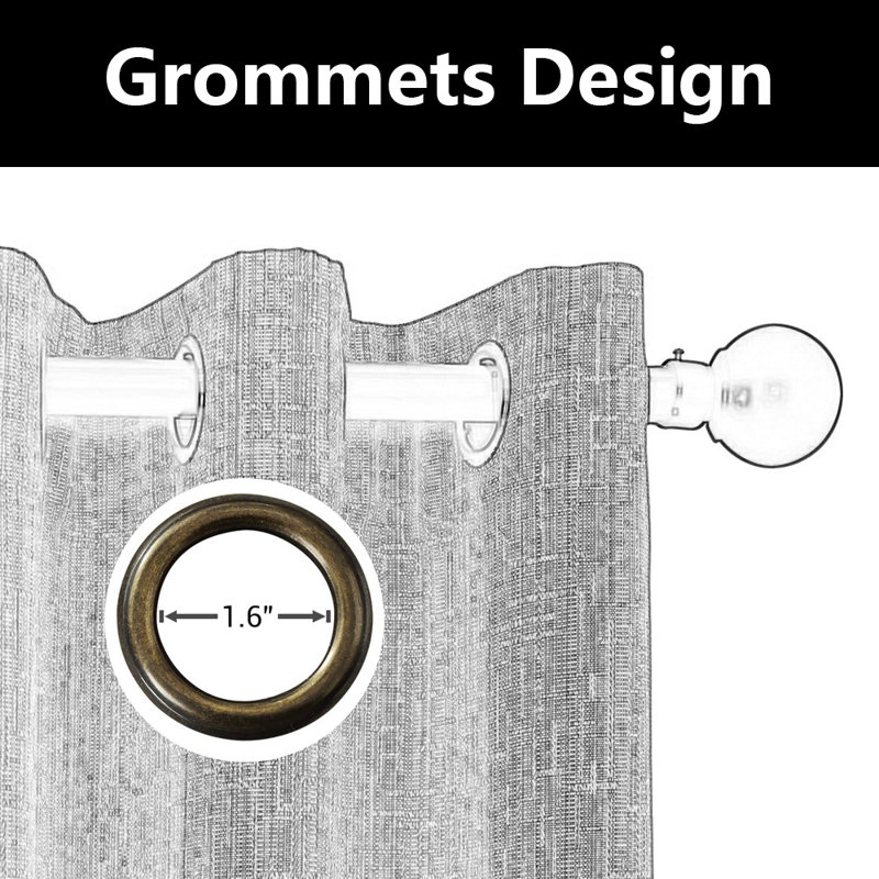 Window Drapes, Jacquard Linen Curtains, Grommet, 2 Panels Set, 52" W x 84" L