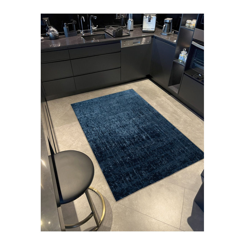 Tapis décoratif moderne à motif abstrait bleu marine, Rectangle 3'3" x 4'11" Rug Pad Included