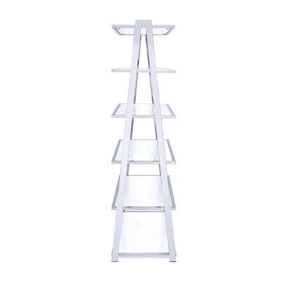 6 tablettes en bois blanc ultrabrillant avec structure en métal à dossier ouvert, convenant pour le rangement, 35,28 po de profondeur, 15,67 po de largeur, 68,98 po de hauteur, 85,83 lb de poids et 6 tablettes fixes