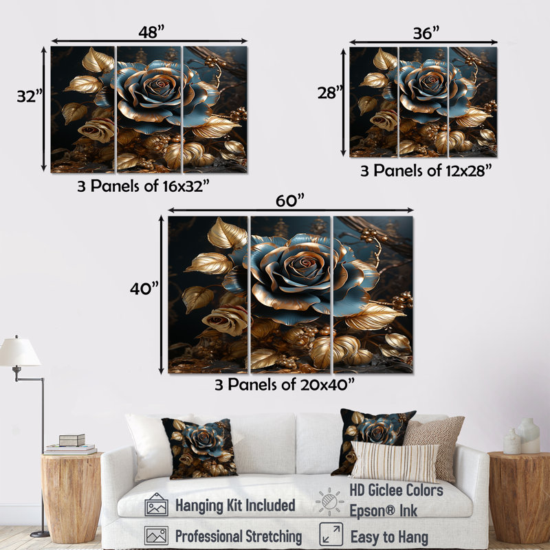 Kester - ensemble d'art mural rose, Toile tendue, H 40 po x l 60 po x P 1 po