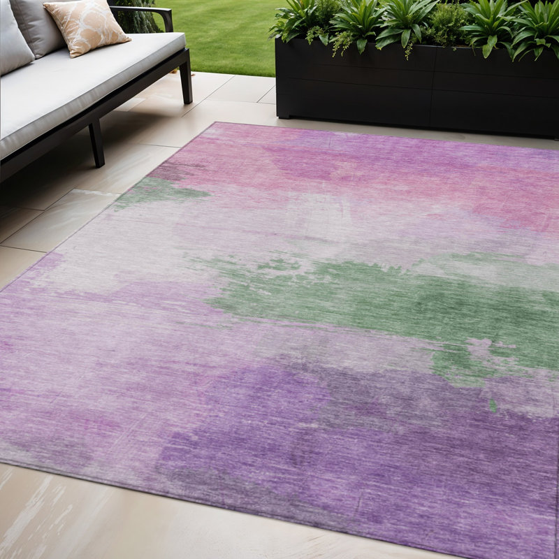 Tapis lavable abstrait vert lilas 5 pi x 8 pi lavande et vert