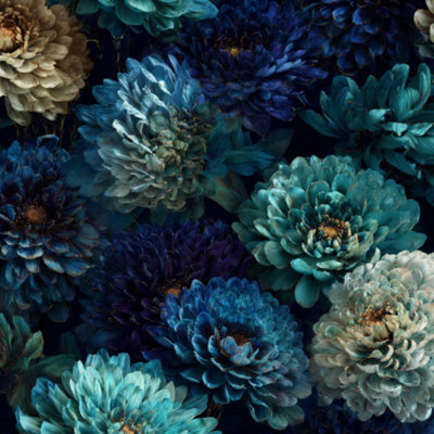 Floral Peel and Stick Wallpaper Baroque Flower Deep Navy Wall Mural 23.6"W x 118"H Self Adhesive Removable Wall Paper Renter Friendly Wallpaper for Nursery Bedroom Cabinets