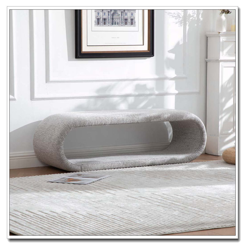 52.17"Wide Chenille Upholstered Bench, Light Brown