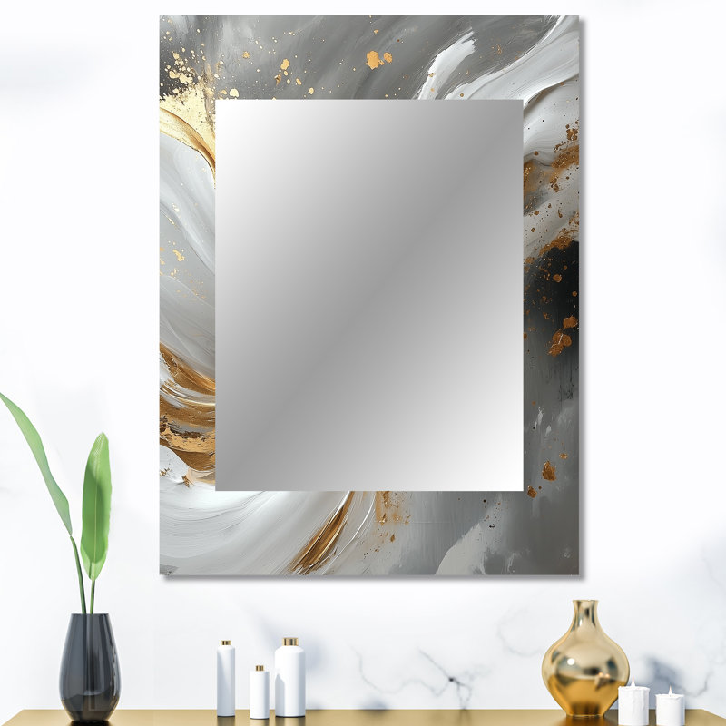 Abstract Marble In Grey And Gold Tones II - Marble Mirror, Modern Decorative Wall Mirror, Printed Metal Art, 40" x 30"