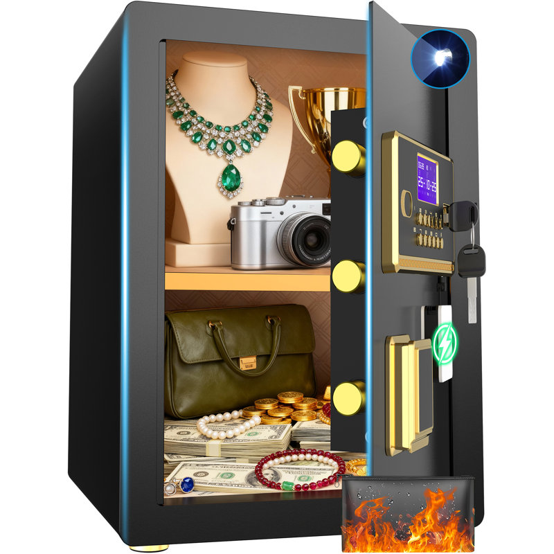 Besafety 3.55 Cuft Large Safe Box, Digital Keypad Home Safe With Fireproof Bag & Alarm System, Fire And Water Resistant Security Safe For Money Valuables Black