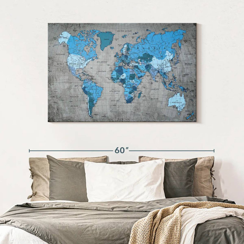 Géographie, carte du monde II, H 32 po x l 48 po