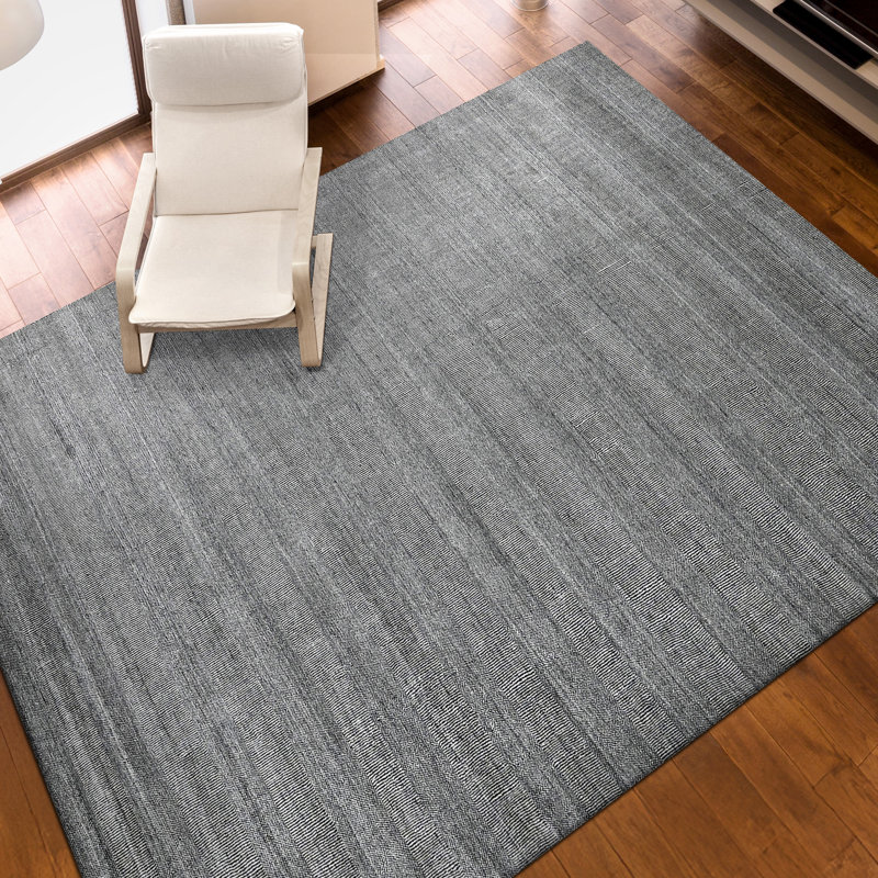 High-Quality Hand-Knotted Silver And Black Area Rug, Rectangle 10' x 14'