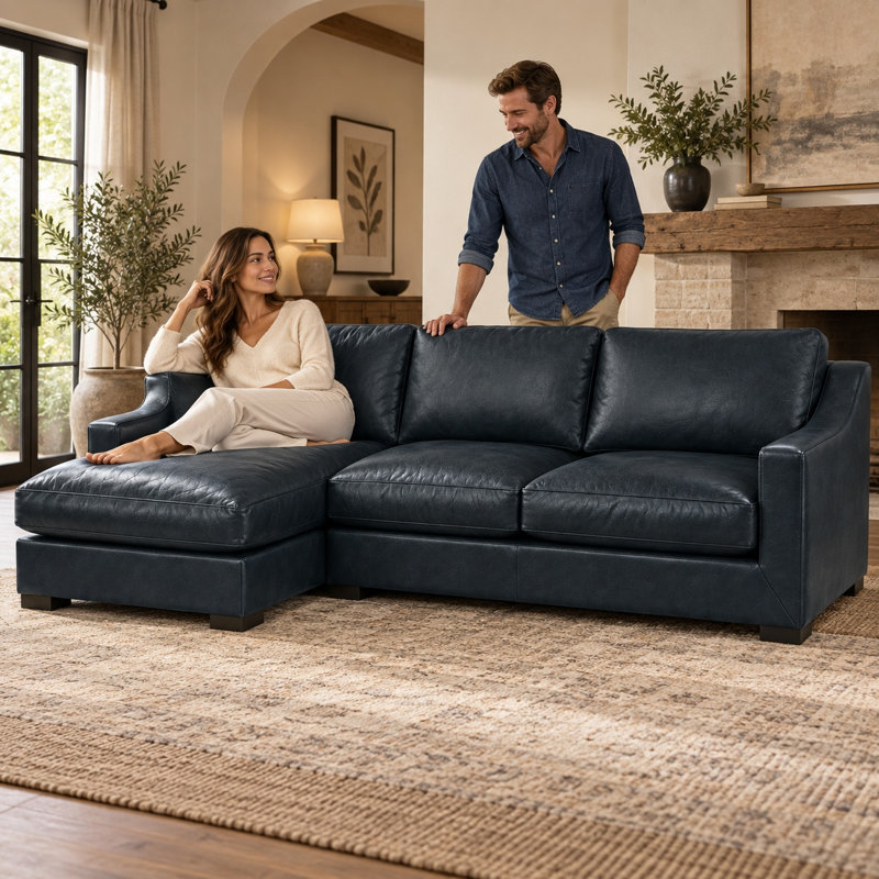 Ramba Classic LAF Elegant 100% Top Grain Leather Chaise, Made to Order, Napa Dove