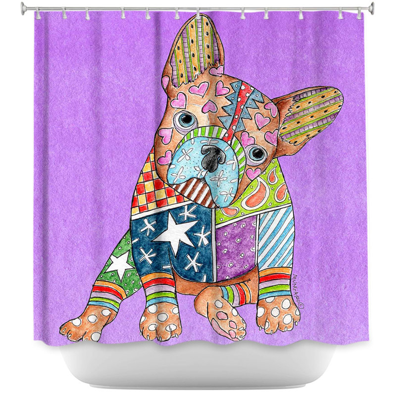 Rideau de douche simple french bouledogue, Rouge / Bleu