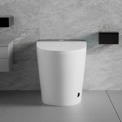 Modern Smart Toilet With Bidet Seat, Auto Open/Powerful Flush 1.28 GPF, Foot Sensor, Instant Warm Water And Dry, Night Light LED Display, White With Black Panel