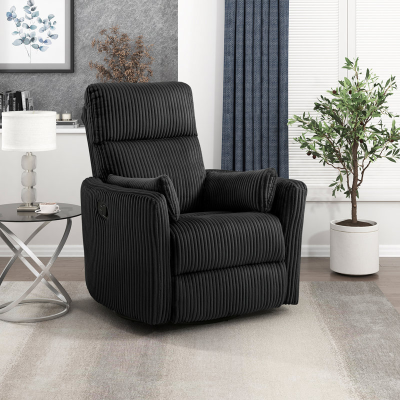Fauteuil inclinable et pivotant moderne en velours côtelé 34 po Brinsley, Noir