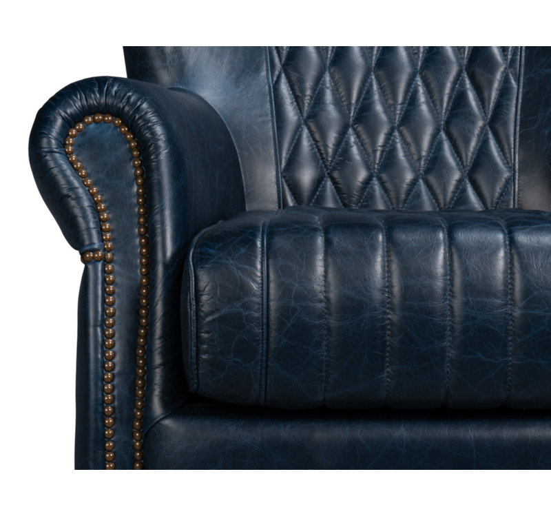 Bugatti Swivel Club Chair, Chateau Blue Genuine Leather
