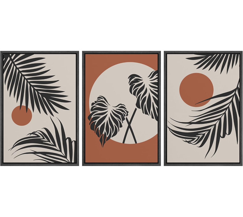 Minimaliste botanique moderne de style Mid-Century, feuille de palmier de la jungle tropicale, art floral minimaliste, Noir