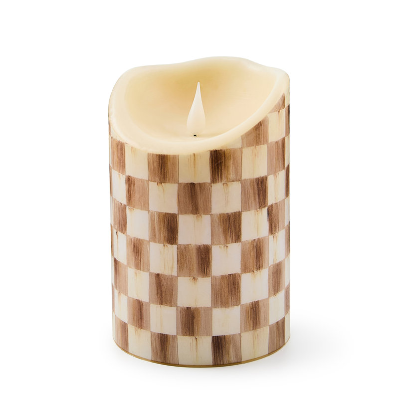 Check Flameless Pillar Candle, 7" x 3" Flameless, Mocha