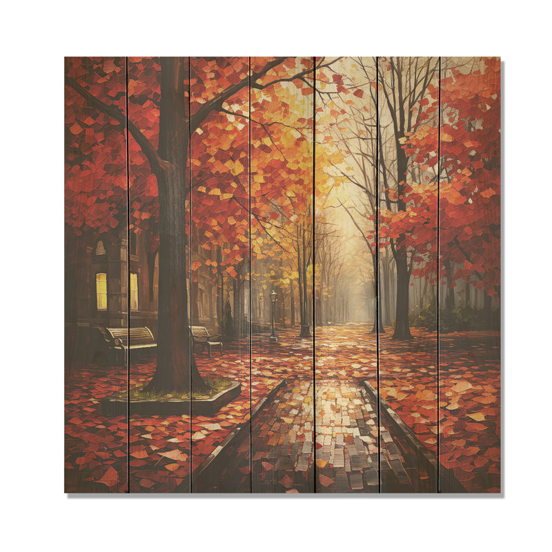 Autumn Park Sycamore Trees - Tree Sycamore On Wood Print, 15" H x 15" W