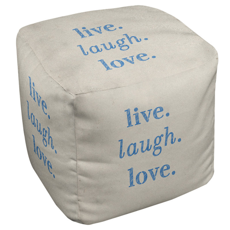 Upholstered Ottoman, White/Blue