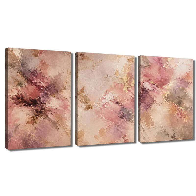 3 panneaux muraux, impression sur toile abstraite marbrée or rose, 12 * 18 pouces * 3