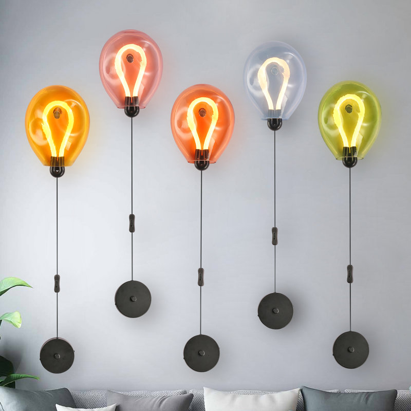 Modern Colorful Balloon Glass Led Wall Sconce Fixtures For Bedroom, Blue
