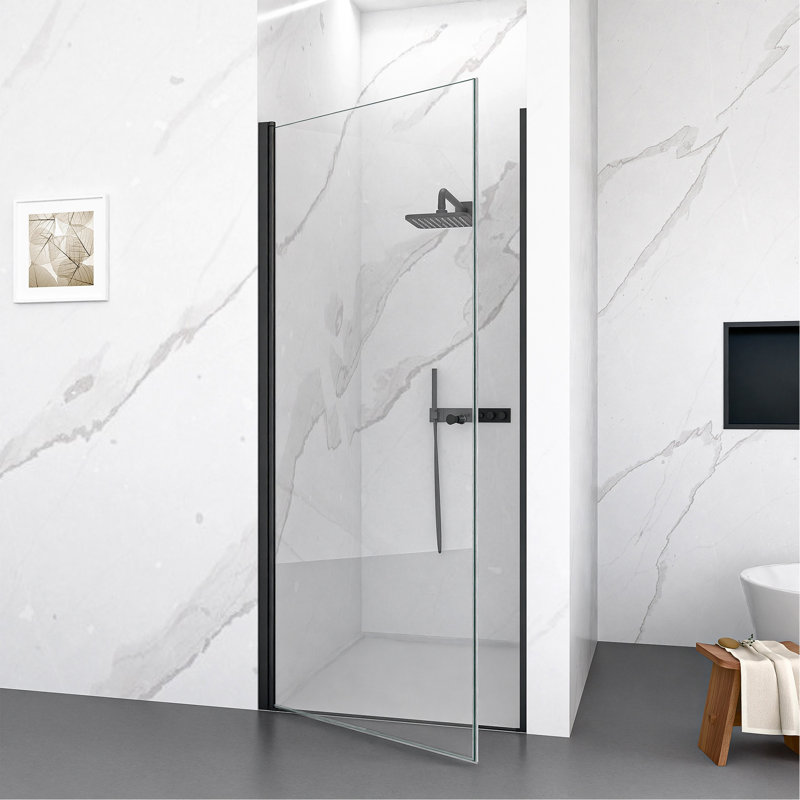 32"W X 72"H Frameless Circular Pivot Shower Door In Matte Black With 1/4" (6Mm) Thick SGCC Tempered Glass, Matte Black