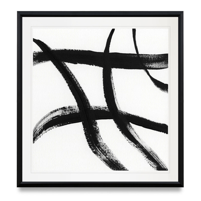Gestural Marks II - Matted and Framed Under Acrylic Glass, Large Living Room Wall Art, 17.5" H x 17.5" W x 1.5" D