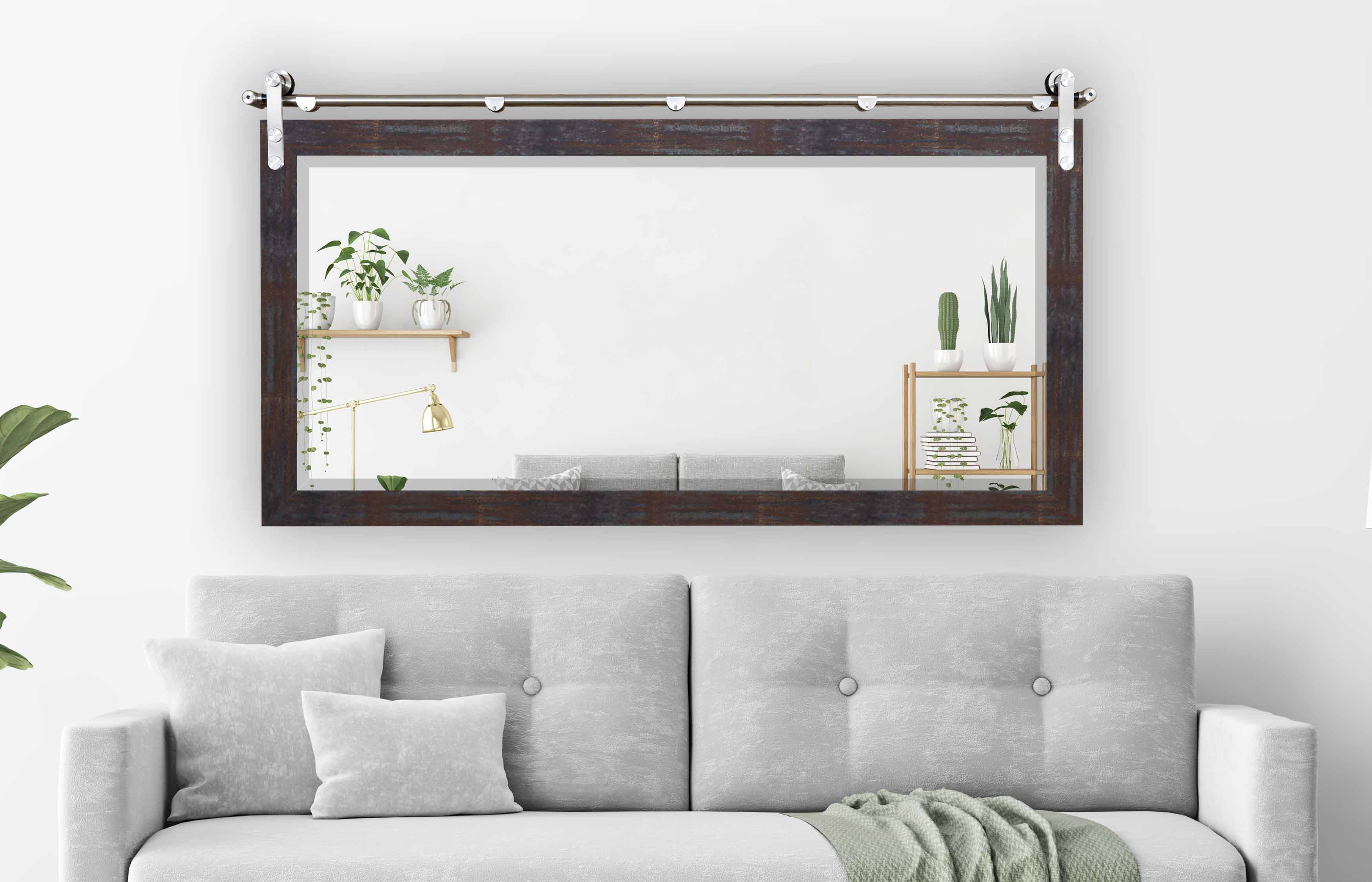 Gracie Oaks Rayne Vanity/Accent Mirror And Steel Barn Door Rail ...