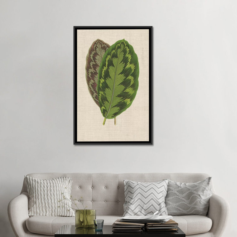« leaves on linen iv », reproduction d’impression sur toile, Toile avec cadre noir, H 26 po x l 18 po x P 1,5 po