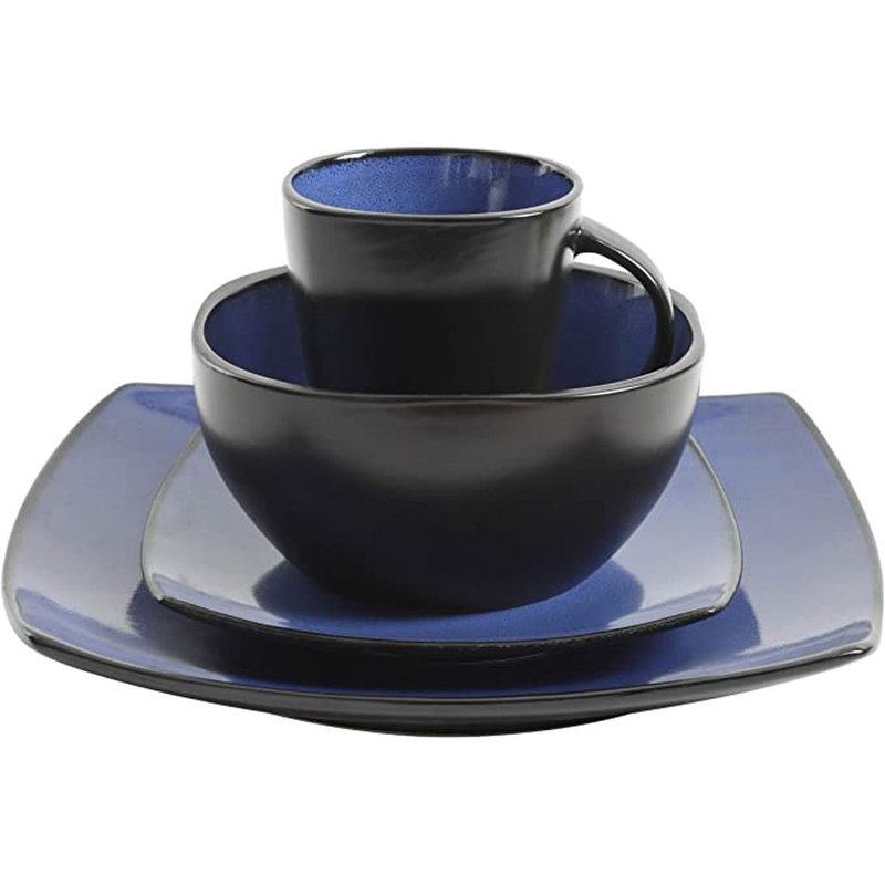 Sapphire Blue Square Porcelain Dinnerware Set, Service for 4