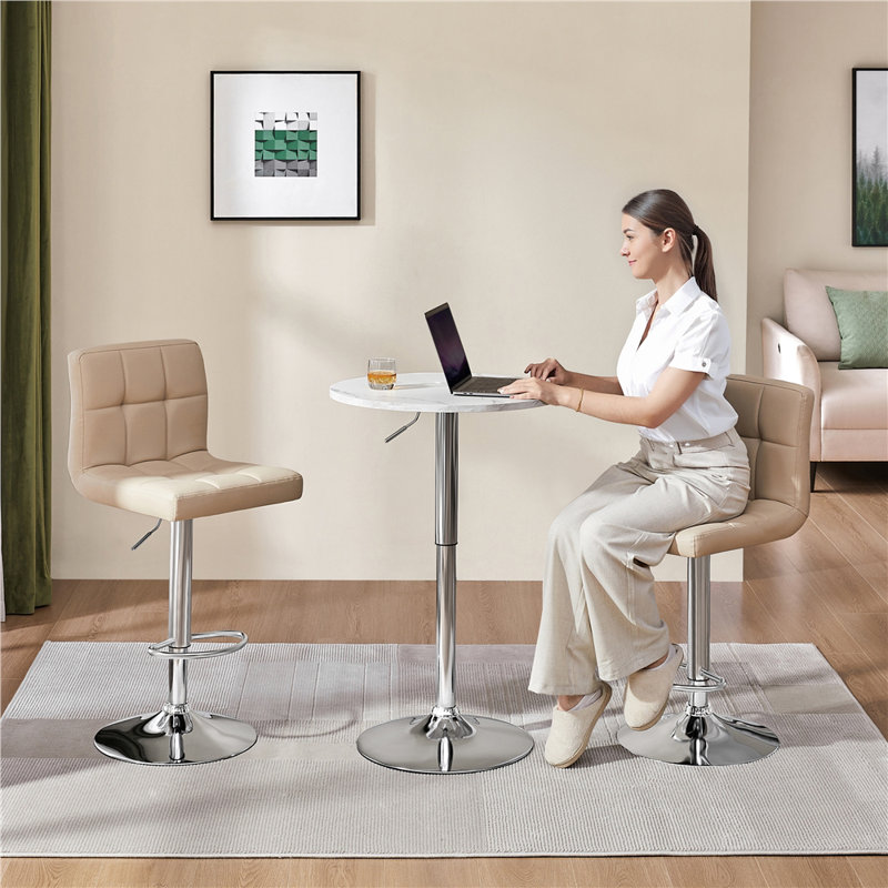 Round Metal Base Dining Table, White Marble, Silver