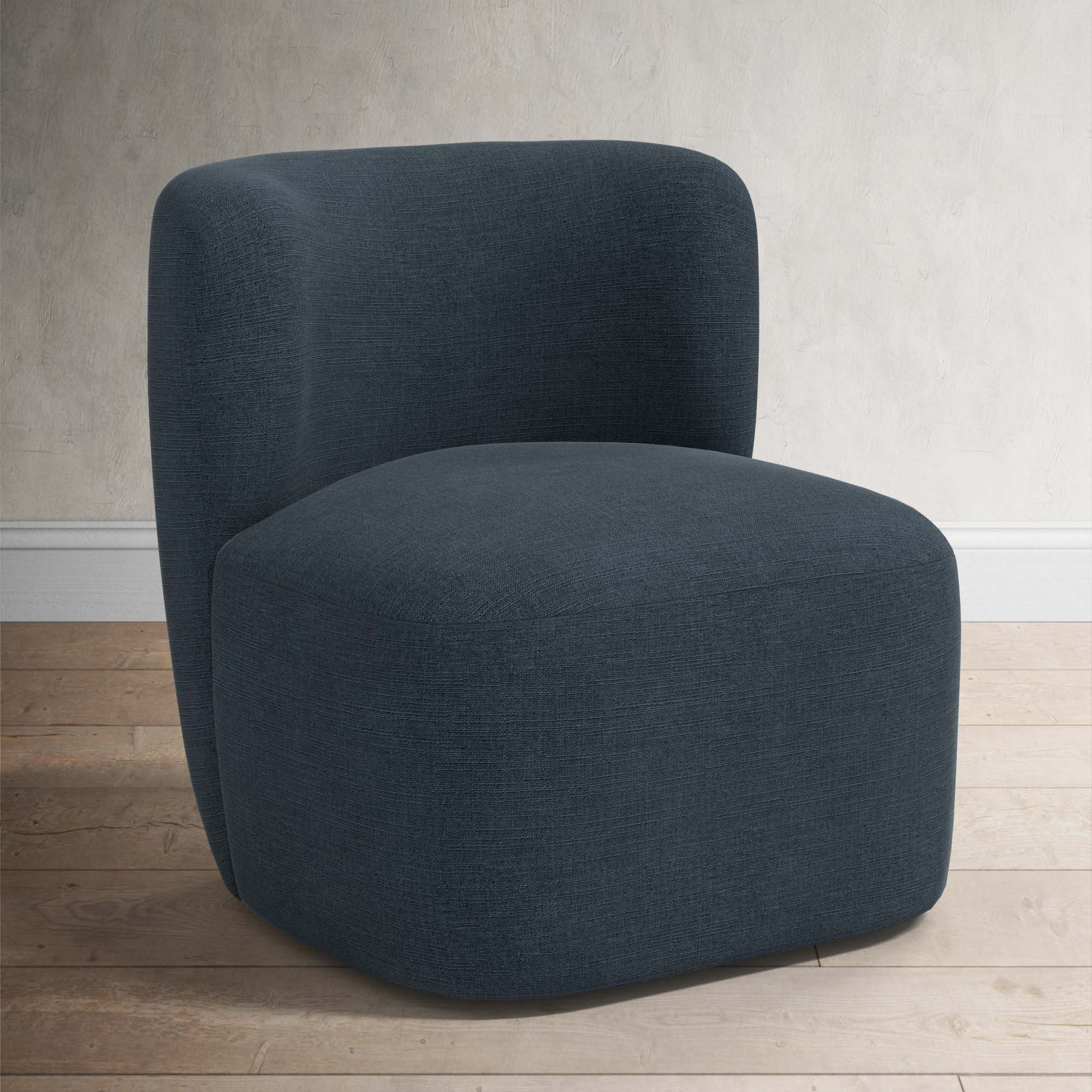 Mariza Upholstered Swivel Accent Chair, Classic Navy Linen