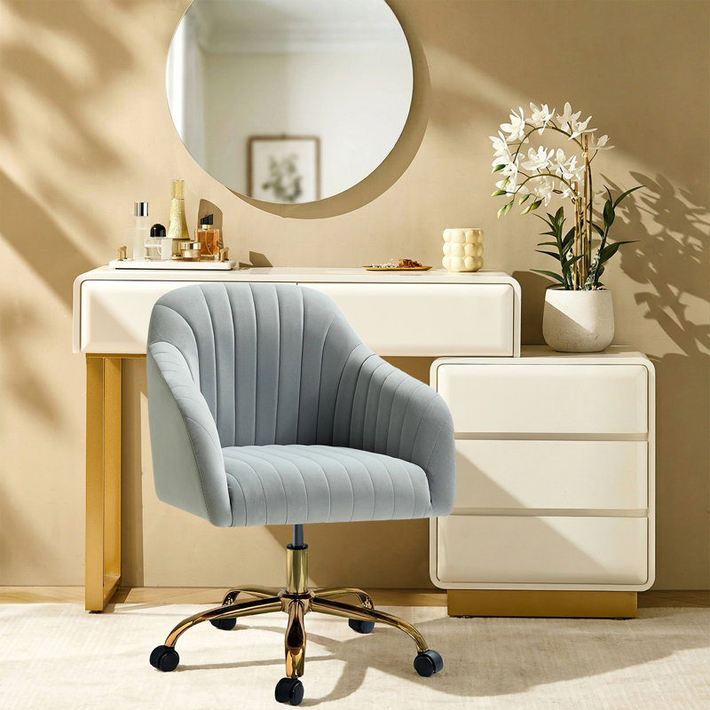 Chaise de travail en velours Adan, Velours gris