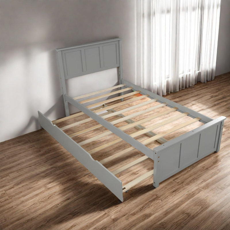 Space-saving Wood Platform Bed With Twin Trundle, Modern Home