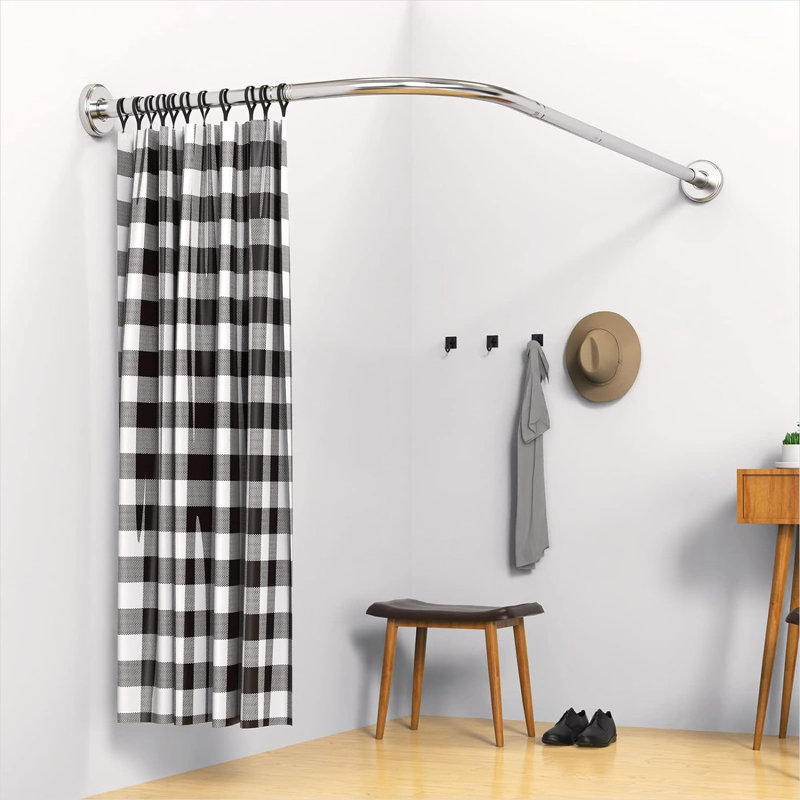 Barre de douche incurvée en acier inoxydable en forme de L avec rallonge réglable pour salles de bains spacieuses
