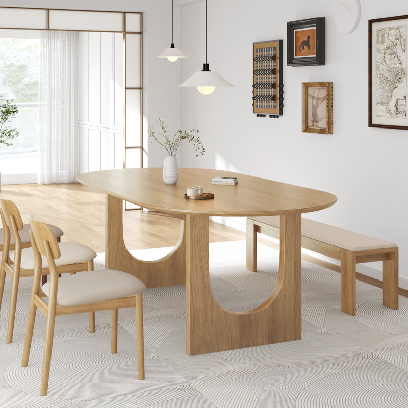 Oval Wood Double Pedestal Dining Table, 30"H x 79"L x 40"W, Natural Wood