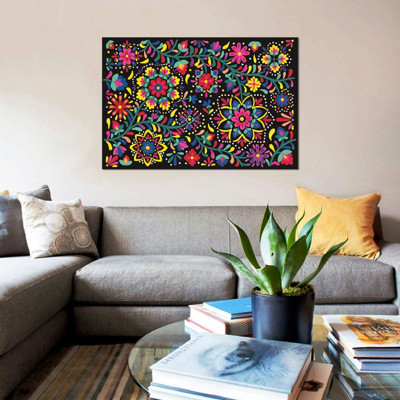 « floral fiesta i », impression sur toile, H 18 po x l 26 po x P 1,5 po, Toile tendue, Pas de tapis